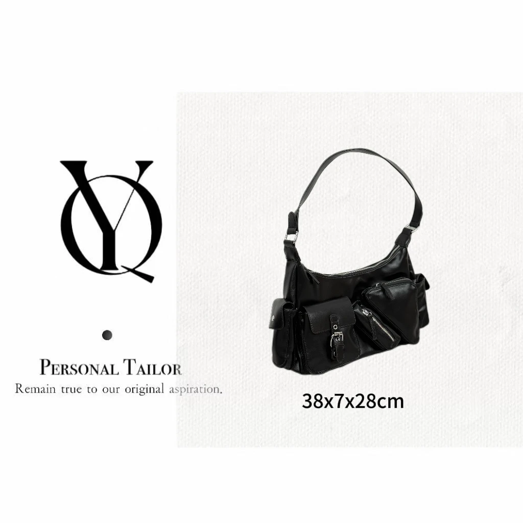 YUQIAO/【机车风】Hobo真皮腋下包中古黑色YQ340