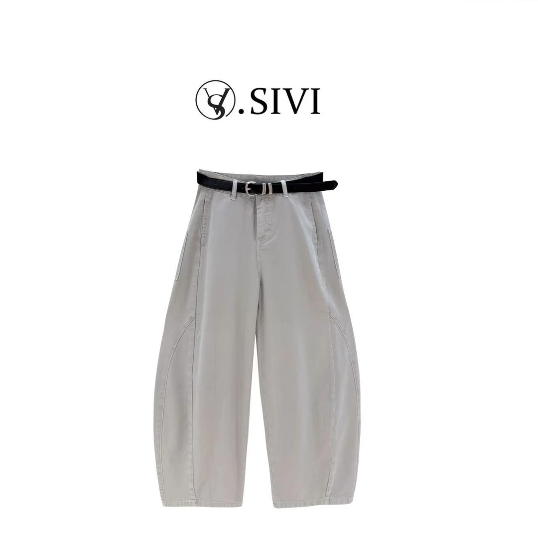 熙薇【旧港微风】美式酷飒复古牛仔裤小众洋气花苞八分女裤H3571