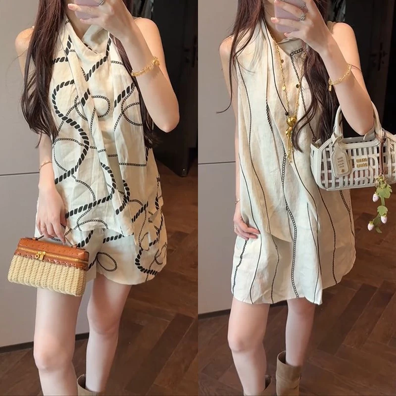 【mimius】U 时髦艺术设计感蛇形印花无袖上衣+短裤+连衣裙 G05015