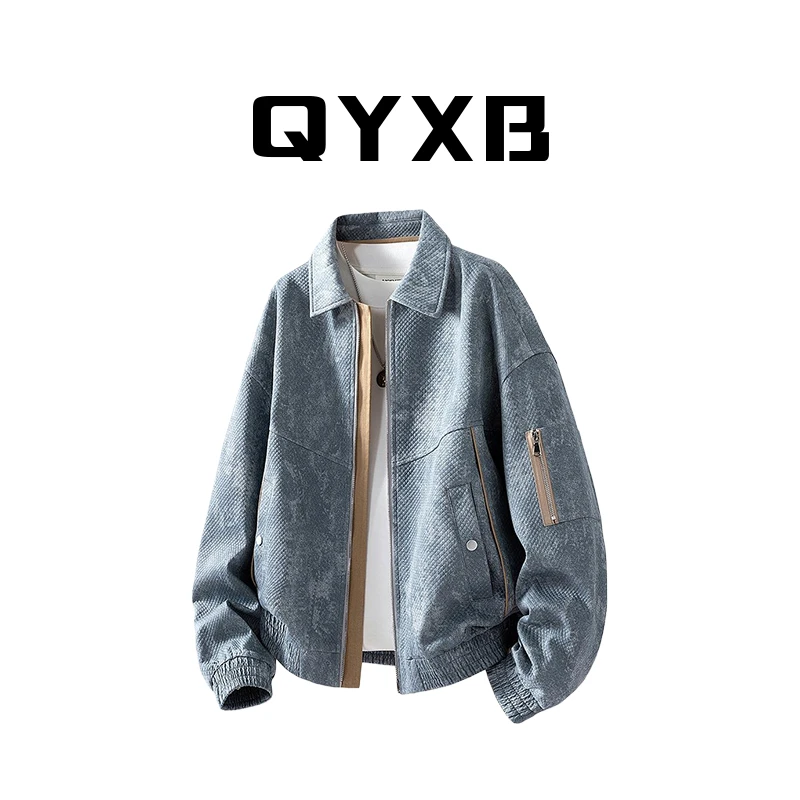 【品牌现货】QYXB美式外套夹克男潮牌轻奢提花仿牛仔翻领高街宽松