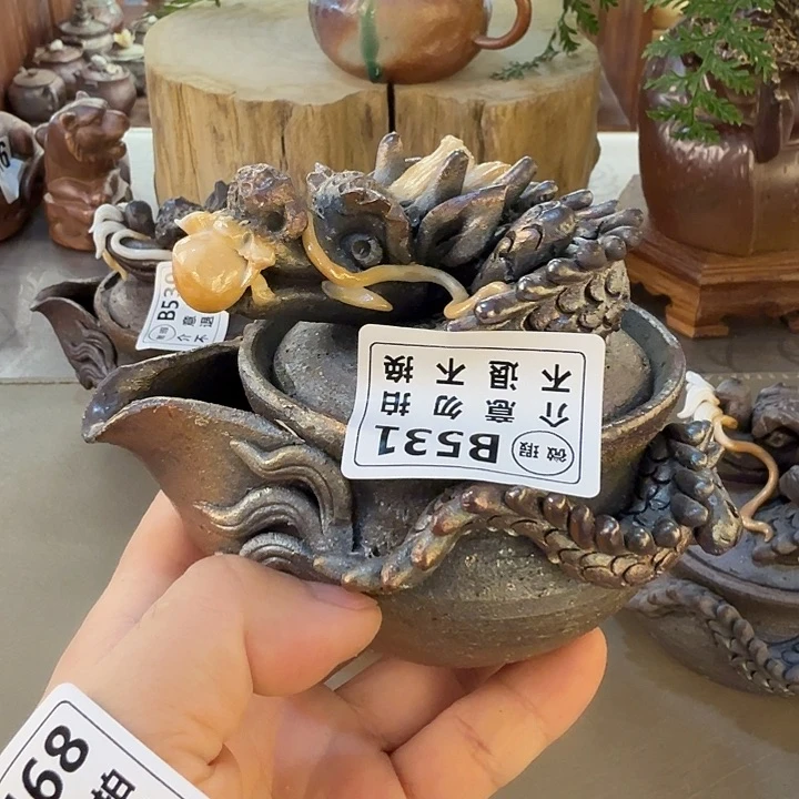 茶壶绿泥柴烧火痕盖碗