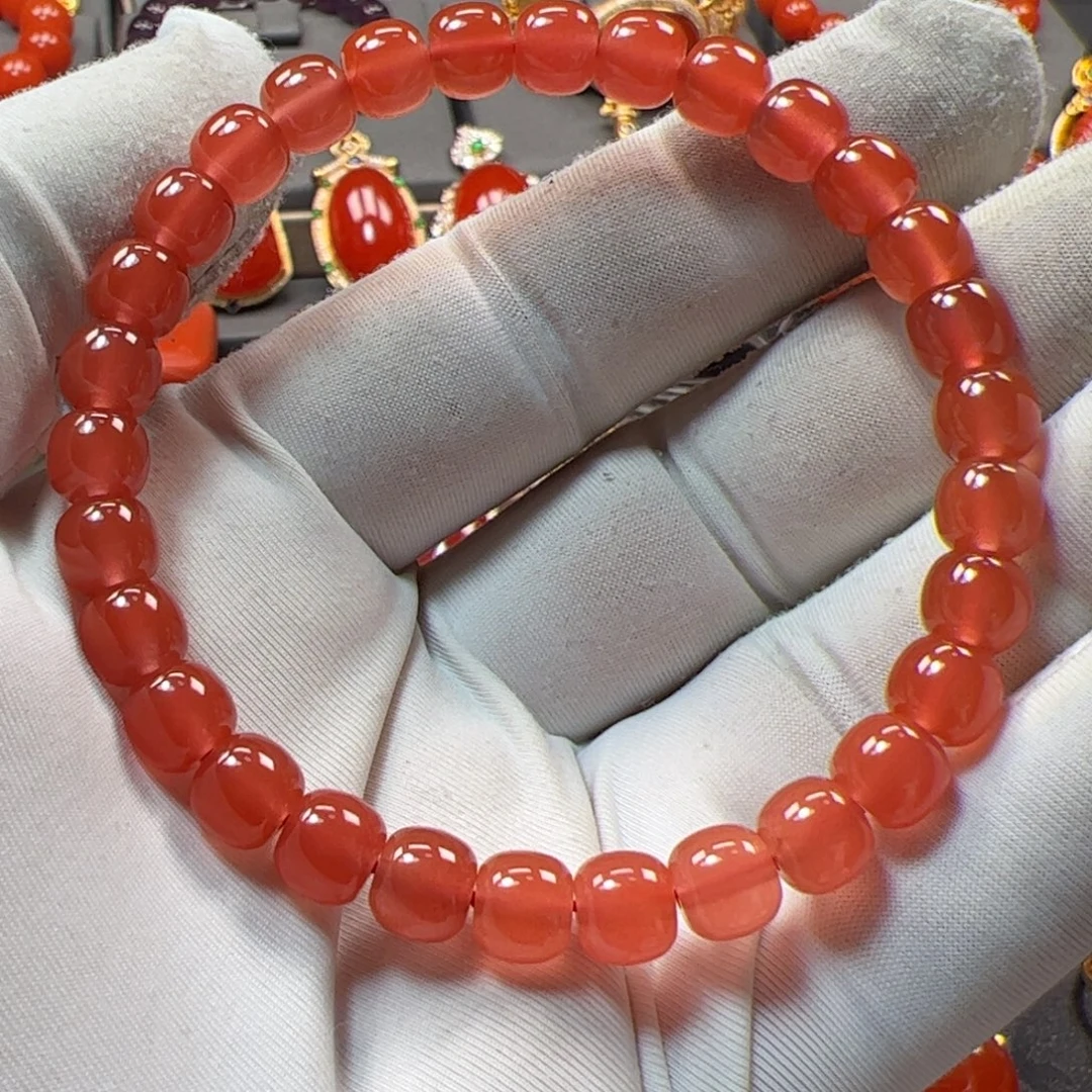 南红玛瑙未镶嵌手串7mm原矿精品冰粉老形手串