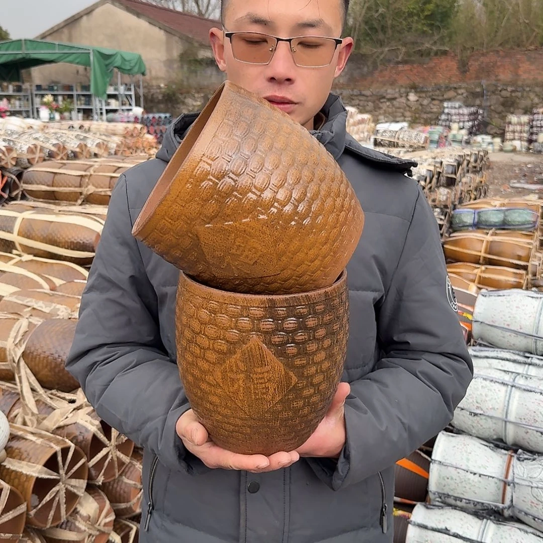 紫砂花盆口19高20（两个福柴烧