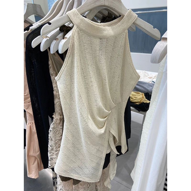 1077# 设计感小众绝美修身显瘦挂脖针织衫大理旅游适合的衣服