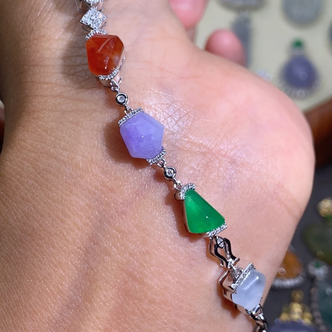 翡翠18K金镶嵌手链多宝手链