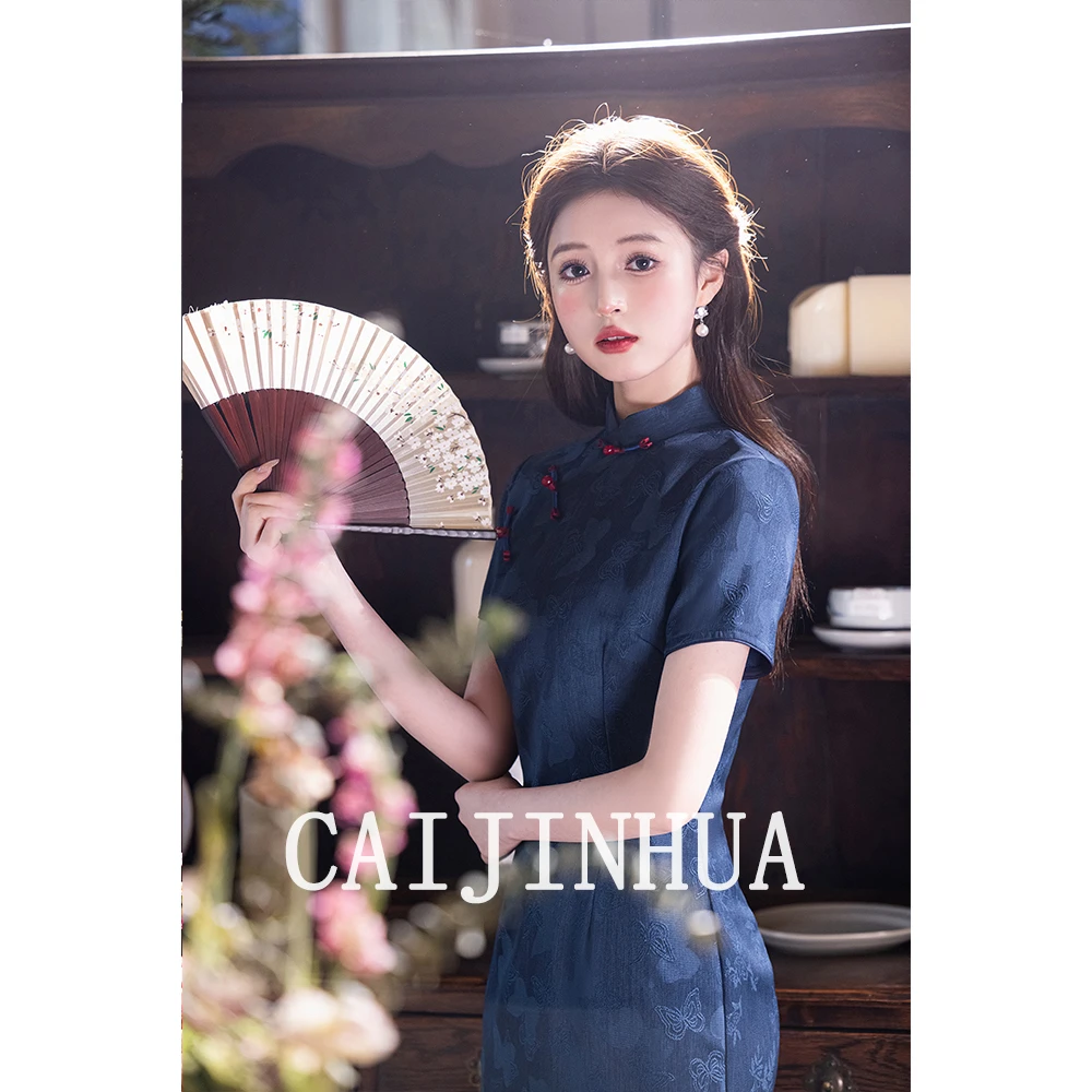 蓝色旗袍新中式轻奢高级感复古中国风年轻款改良日常气质高贵显瘦