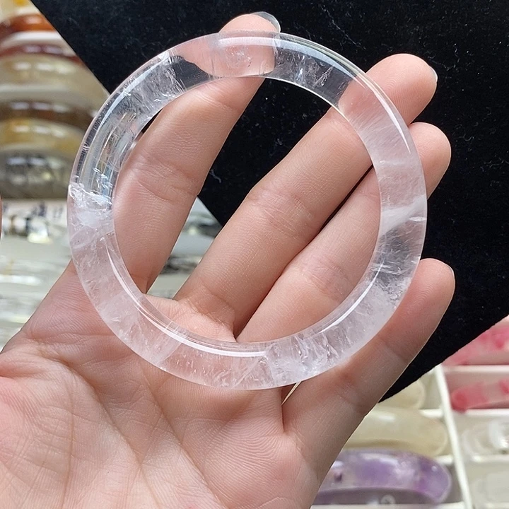 水晶手镯未镶嵌圆条粉晶55➕