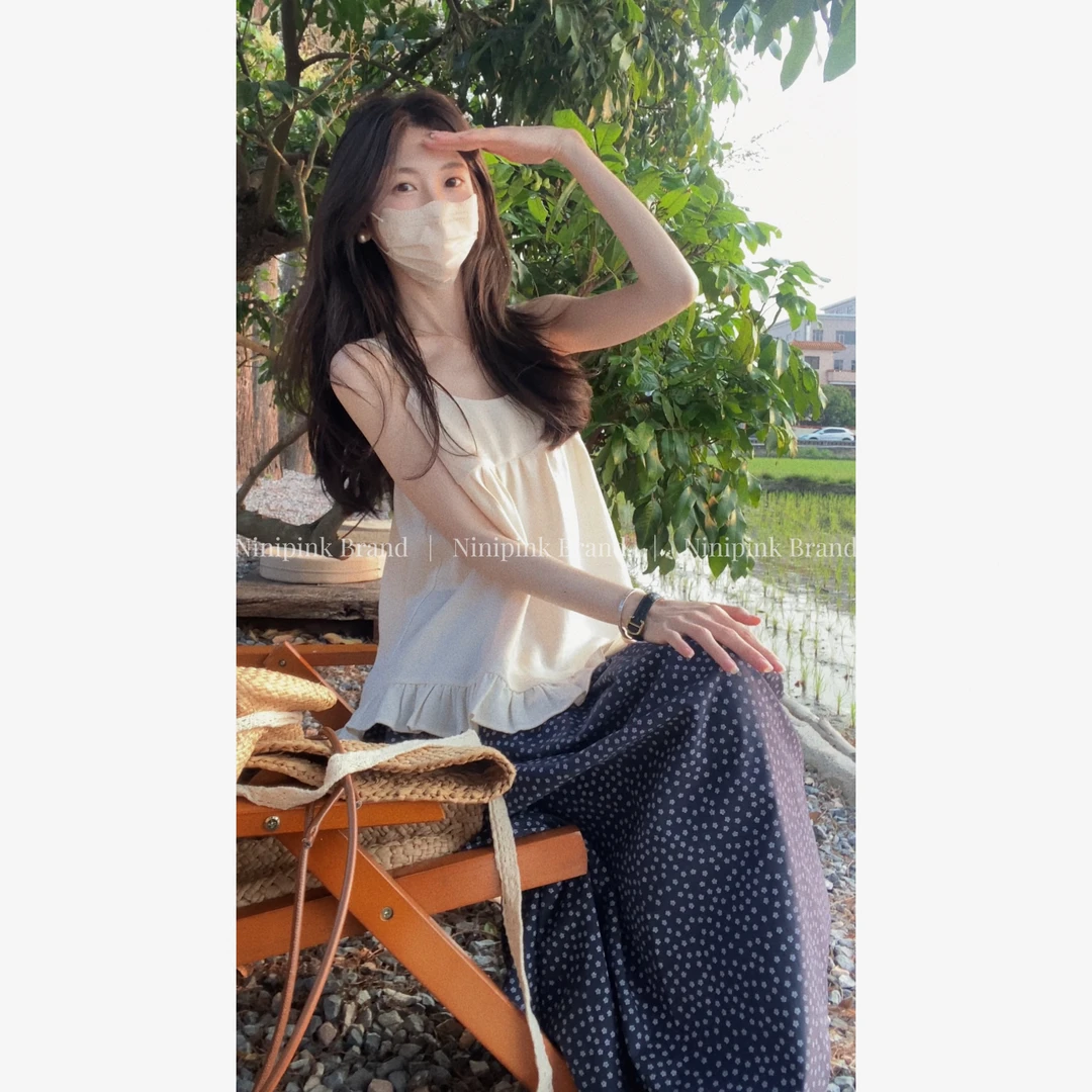 942庄不腻春夏新款【夏夜】荷叶边吊带减龄宽松叠穿显瘦内搭上衣