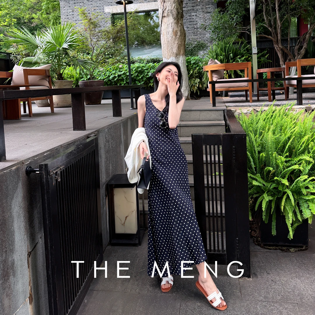 THE MENG“华尔兹”14姆米桑蚕丝波点优雅通勤连衣裙#M262G2556 LZ