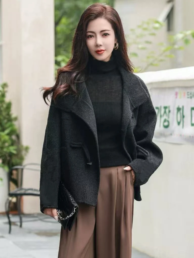 2024新款短款牛角扣韩版宽松休闲百搭学院风秋冬