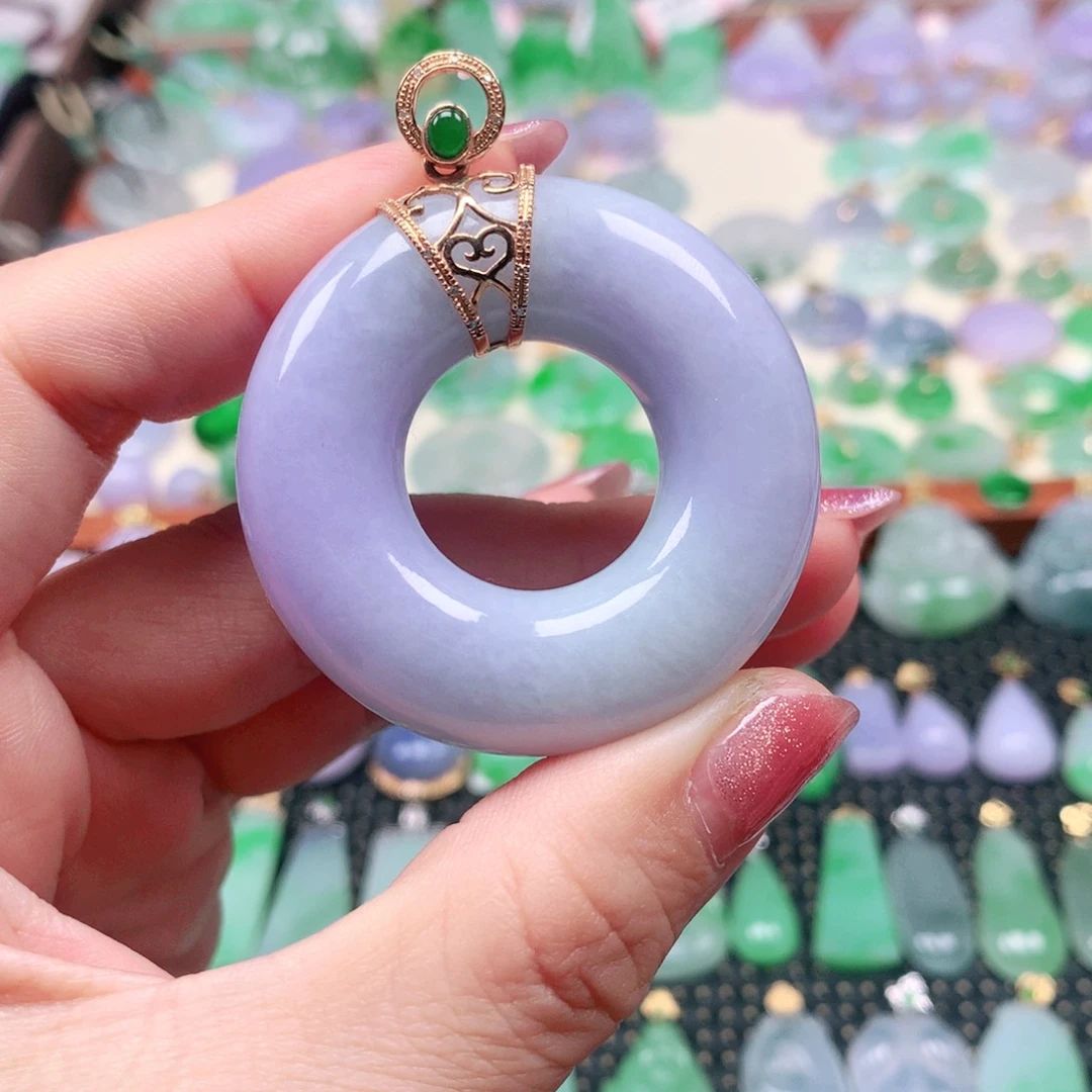 吊坠(不含链)18K金镶嵌翡翠