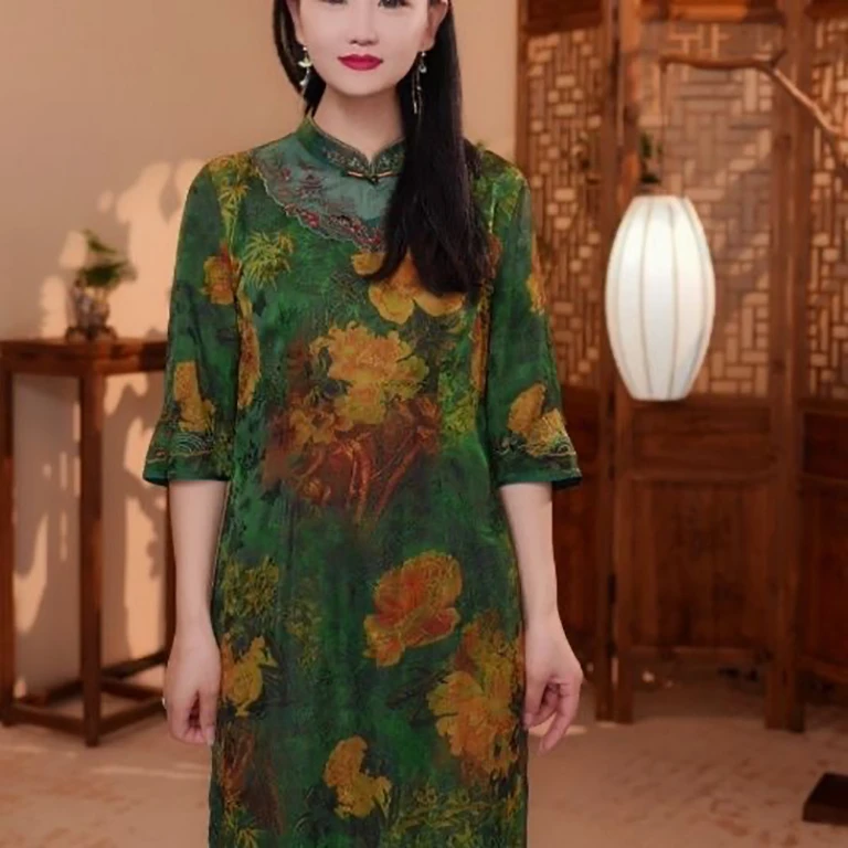 【斐韵】新中式国风提花长款连衣裙7209