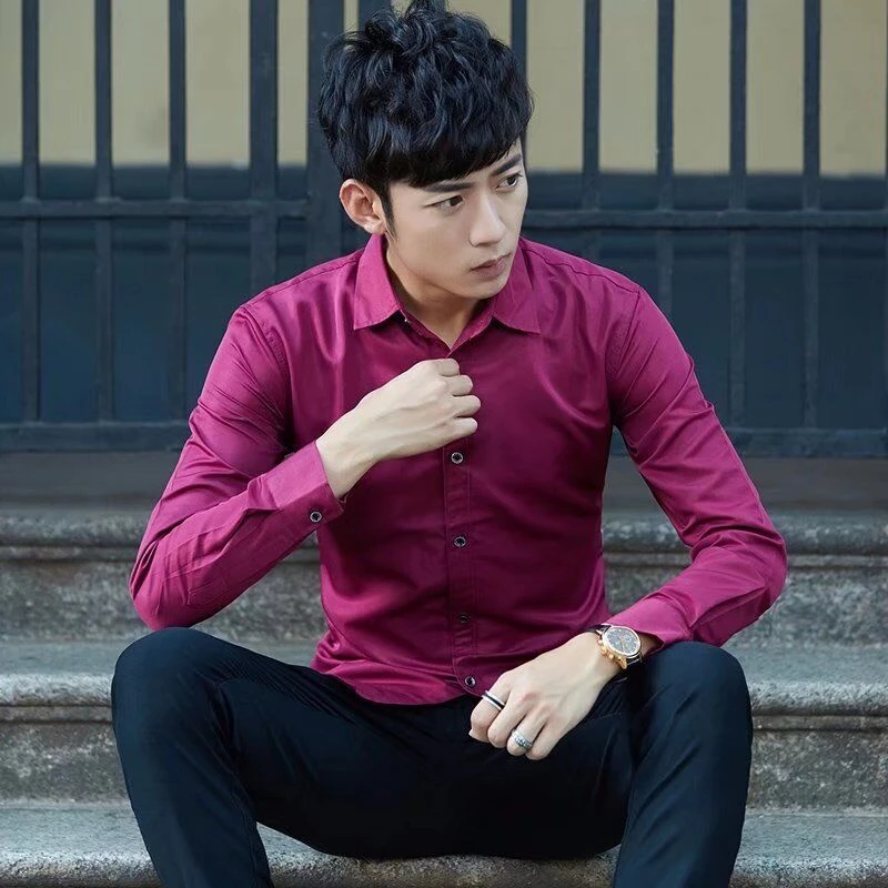 男士长袖白色商务修身免烫薄款纯色衬衫衬衣潮流百搭职业休闲款