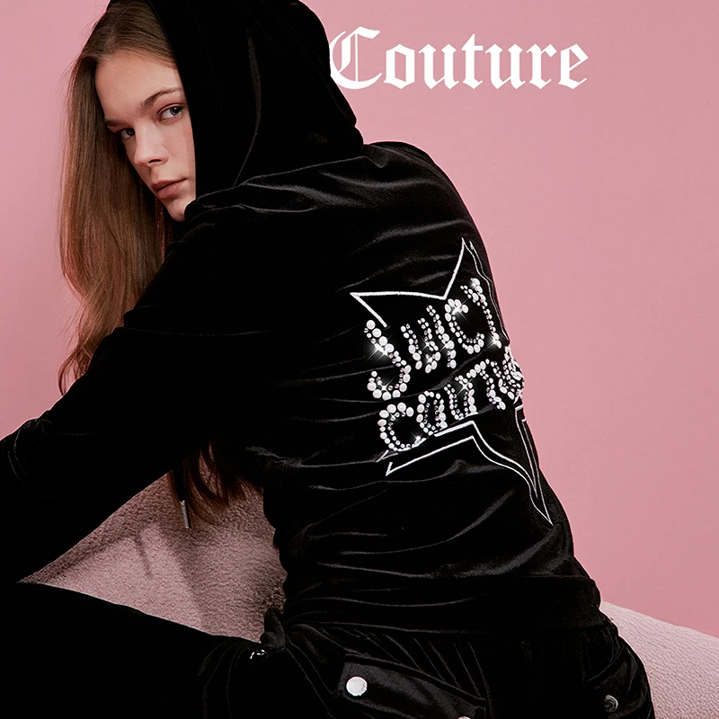 Juicy Couture橘滋秋款暗耀星芒丝绒烫珍珠水钻外套女