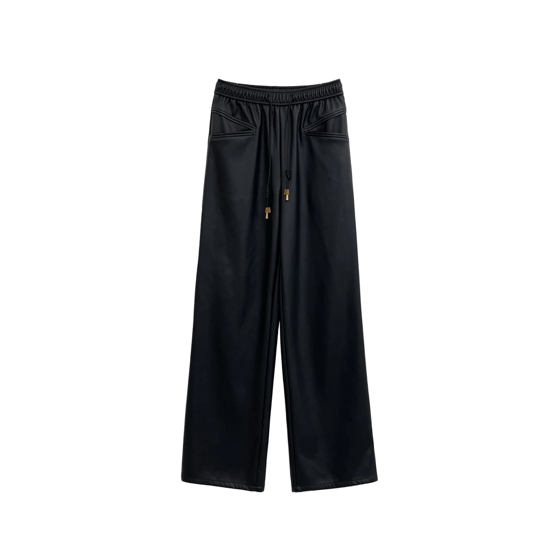 兔兔TUTU-【Reoyddirne】25早春百搭小众加绒直筒皮裤休闲裤116526