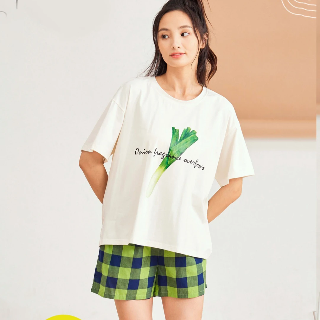 休闲格纹时尚运动夏季套装睡衣短袖家居服套装20990