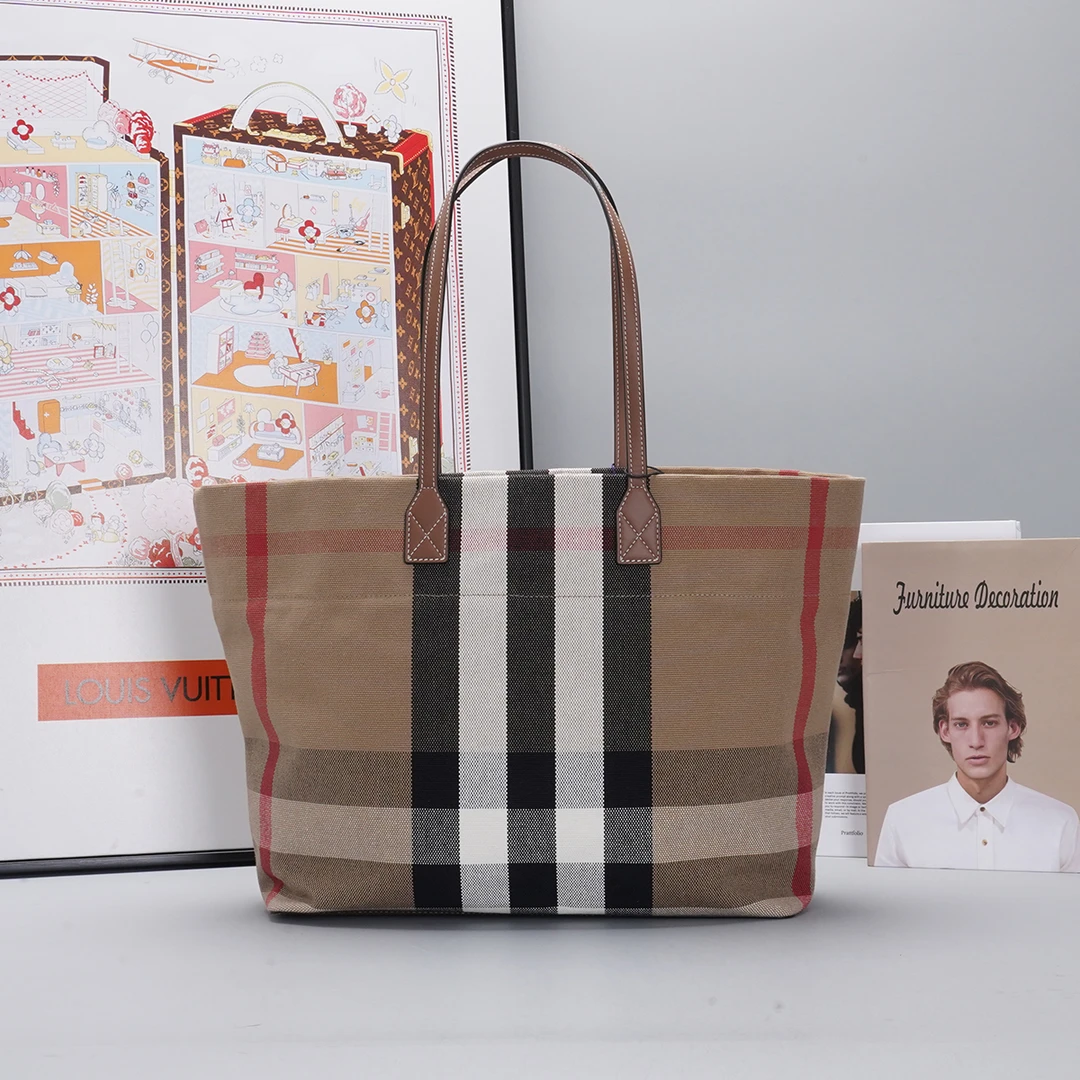 95新 BURBERRY/博柏利 帆布拼牛皮 托特包【静文】BGC201300058