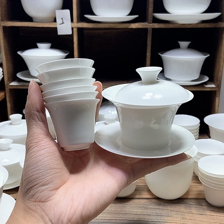 骨瓷平底马蹄盖碗盖下100ml+6高马蹄杯