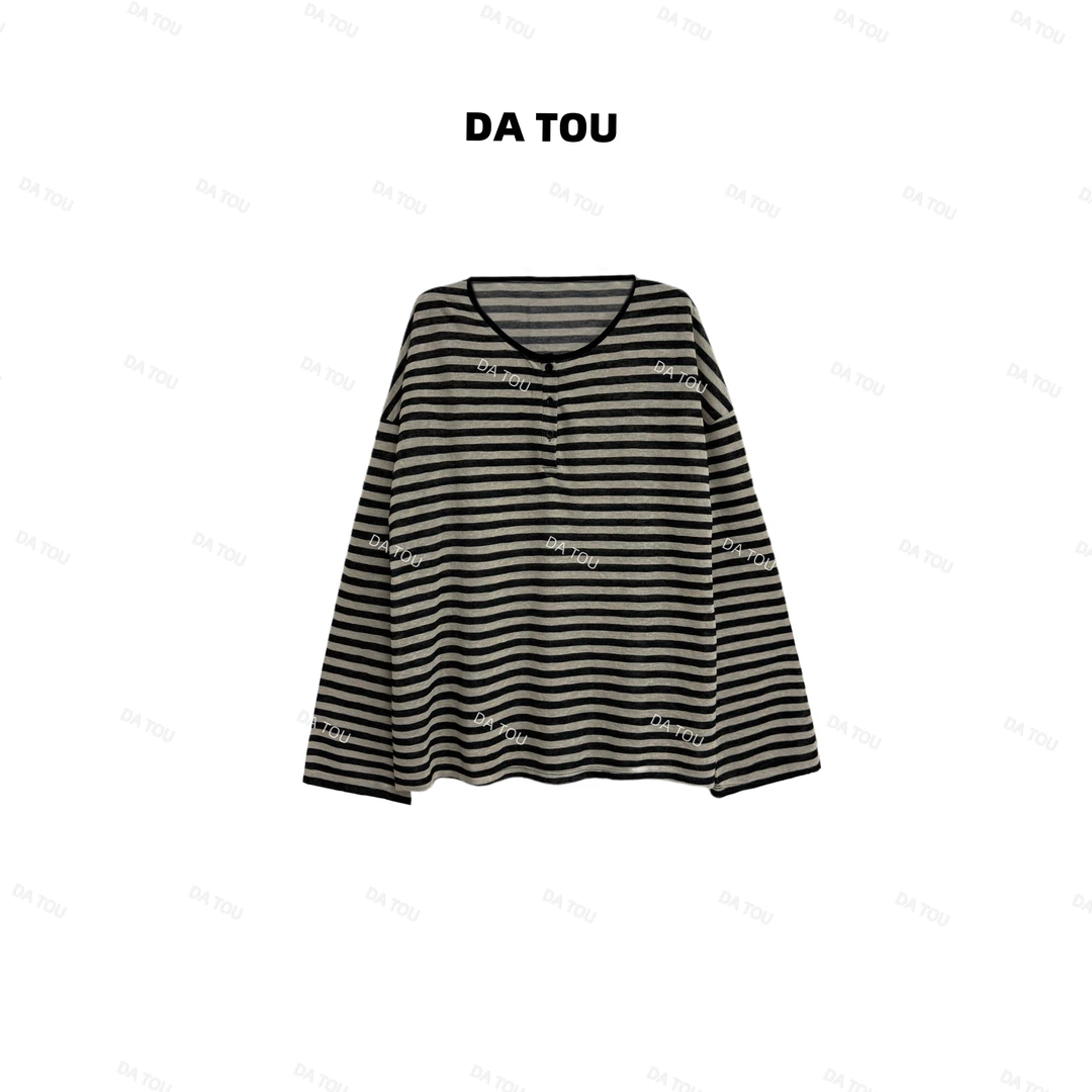 DT【经典流传】宽松长袖条纹大版T恤DT313