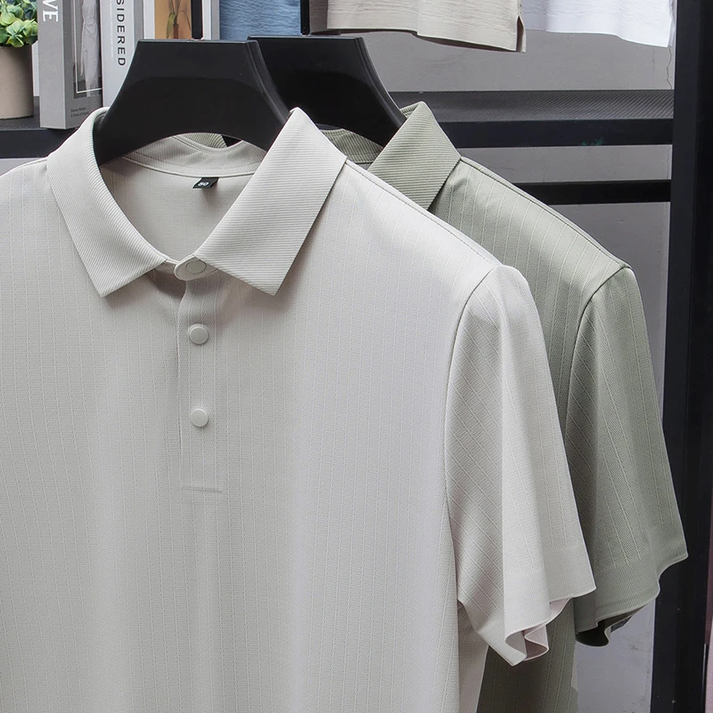 BOY NORMAN条纹提花短袖Polo衫夏季男士高档商务冰丝凉感翻领polo