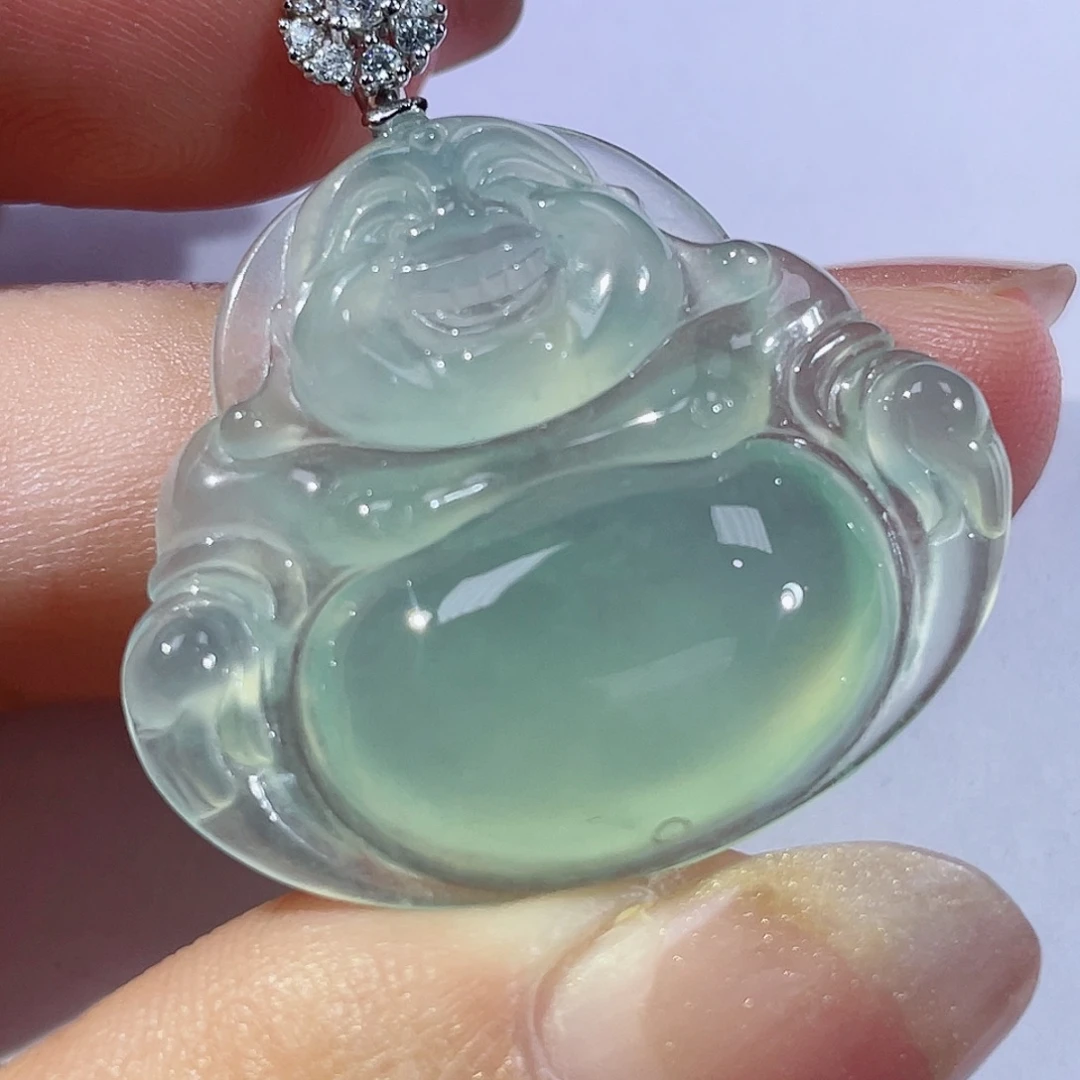 翡翠18K金镶嵌颈饰佛公