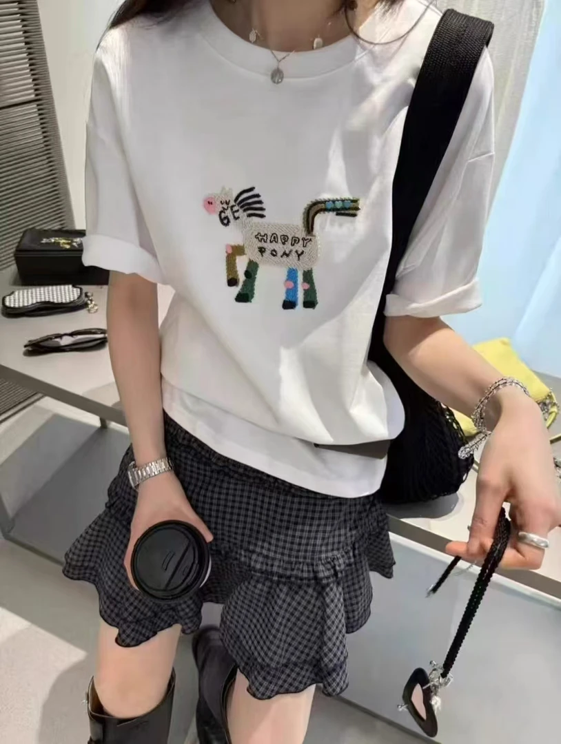 019-1刺绣字母小马夏季时尚休闲百搭短袖，长66