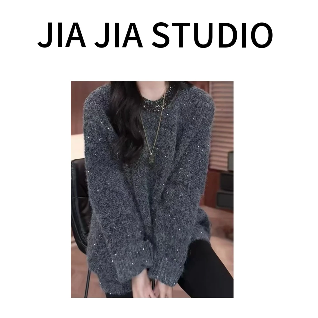 嘉嘉推荐#8855【秋冬加厚款】星空亮片针织衫