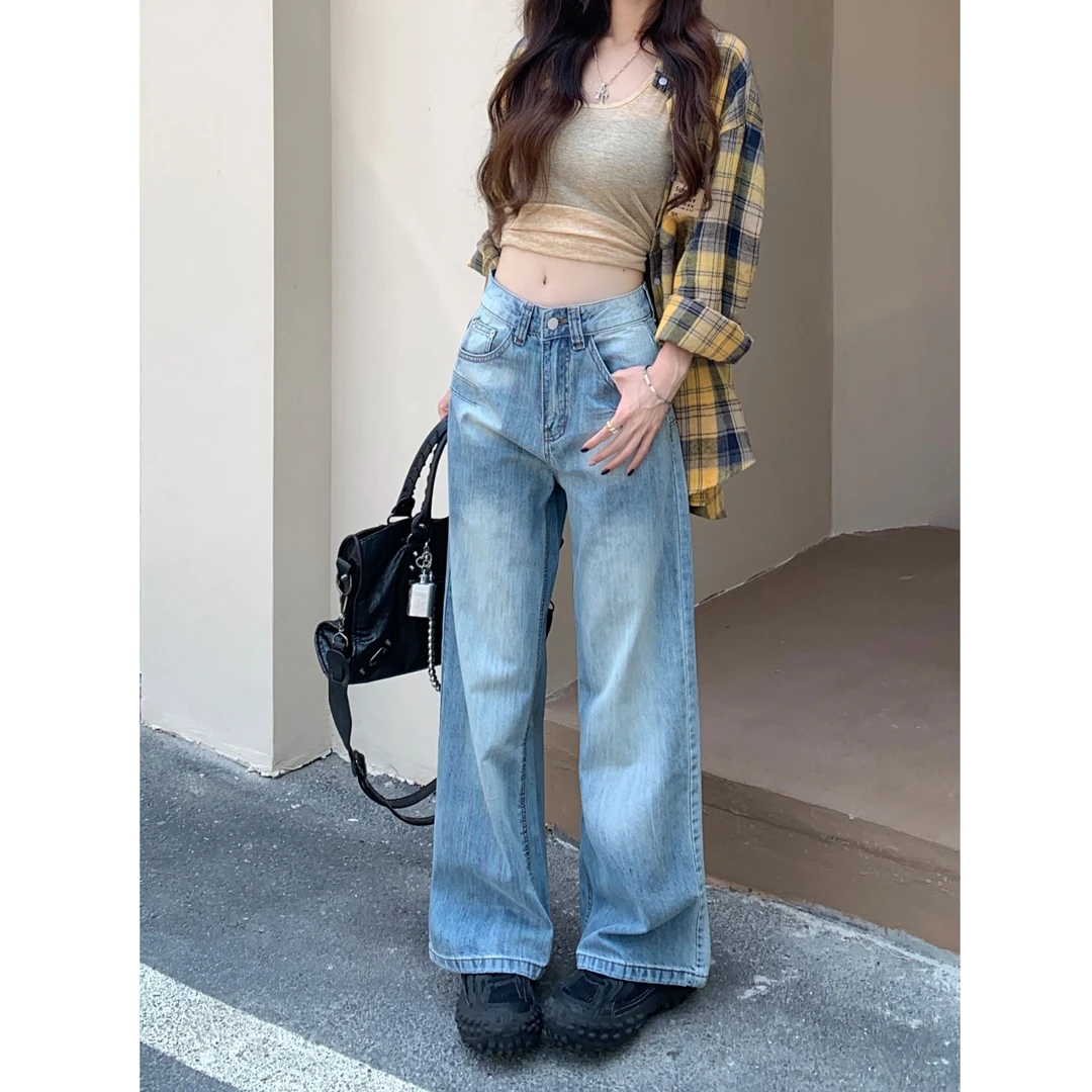 垂感阔腿裤牛仔裤梨形身材裤子 直筒裤复古长裤夏季新款阔腿牛仔