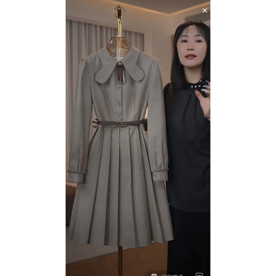 【现货 明早发】6458囯内设计师品牌女装气质收腰长袖连衣裙