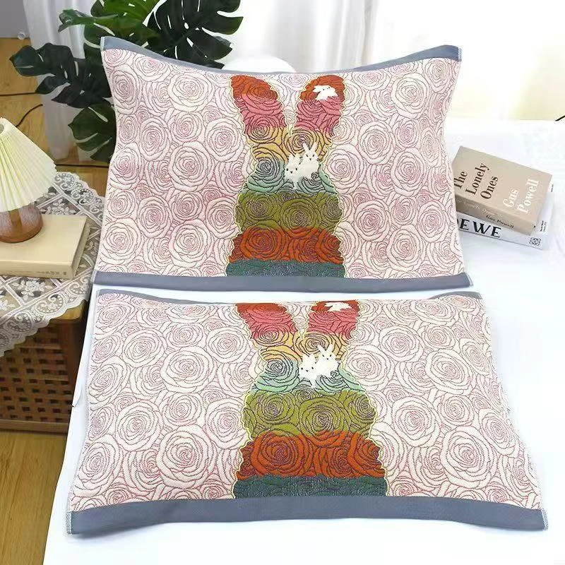 【七彩兔】52*78cm枕巾舒适亲肤柔软纱布枕巾一对装 四季可用