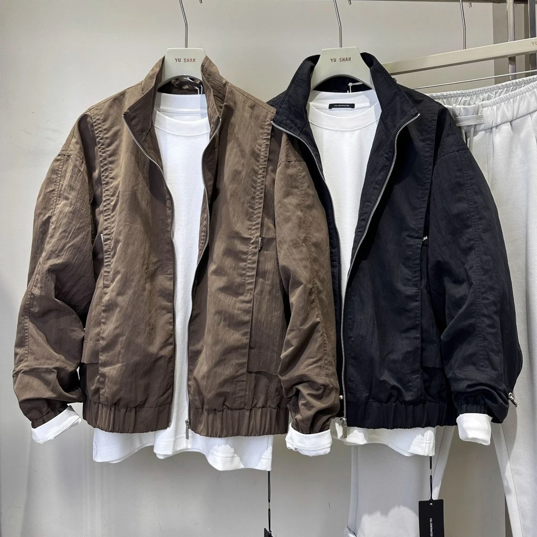 美式休闲夹克简约立领男2025秋季新款潮流痞帅设计感宽松百搭外套