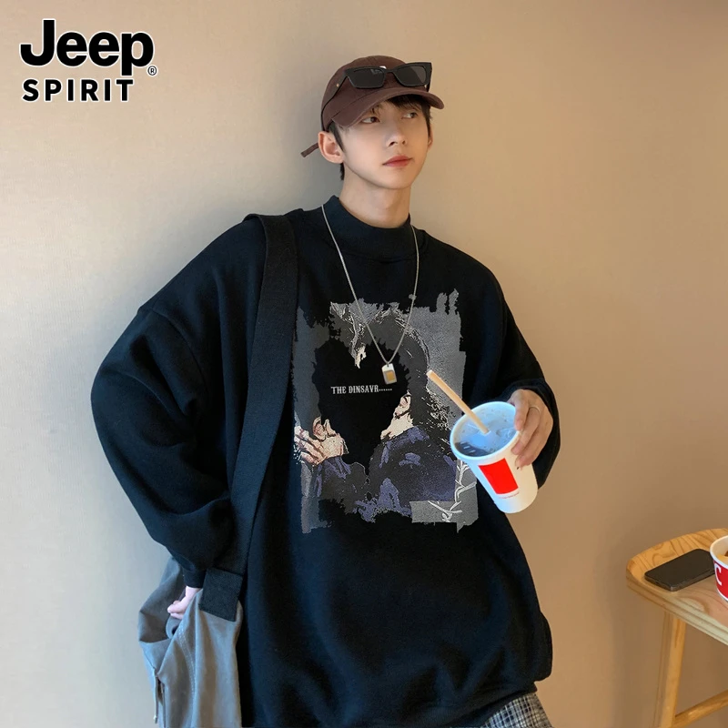 Jeepspirit吉普2025秋冬新款美式高街加厚卫衣百搭长袖男宽松上衣