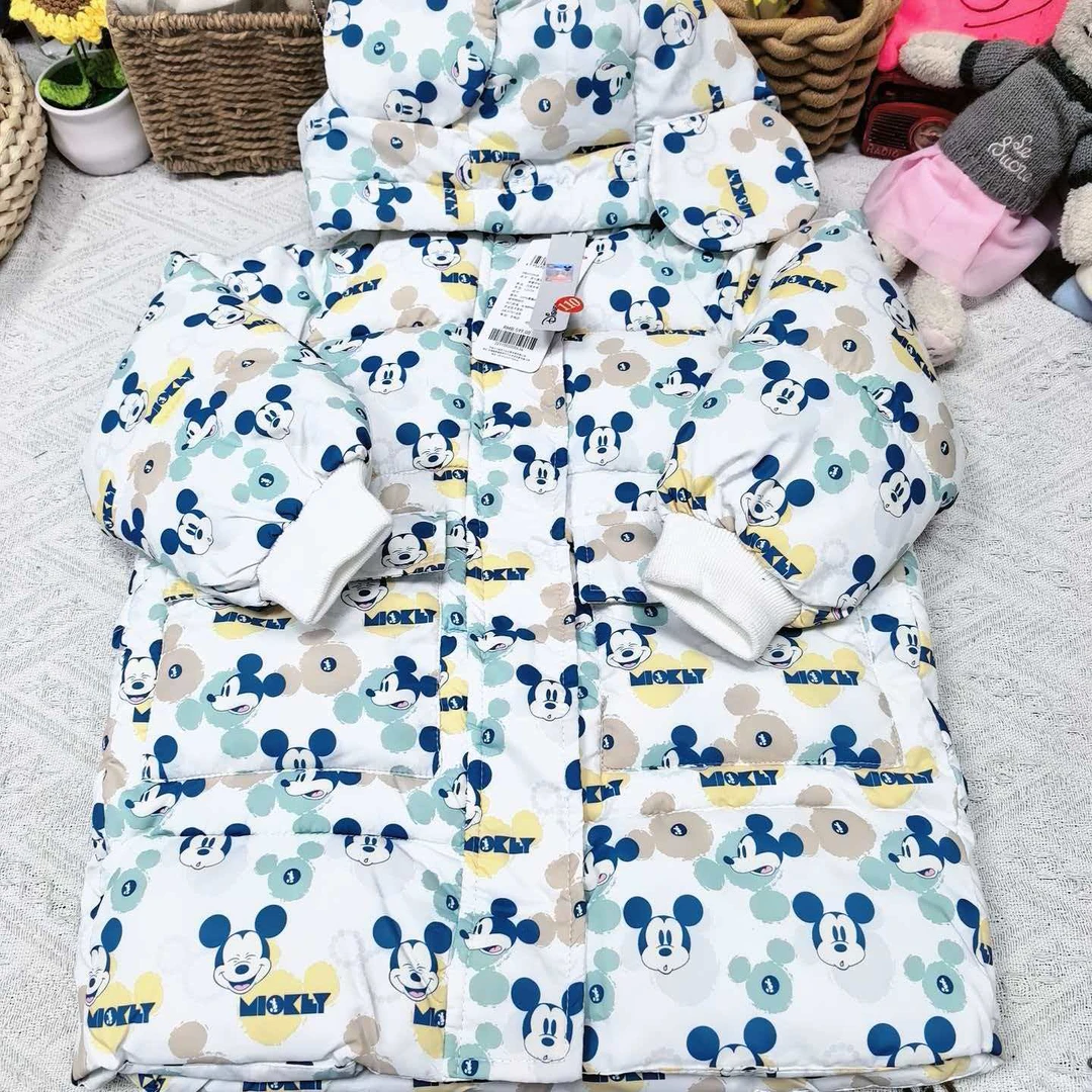 儿童冬季加厚白色满身米奇中长款外套128