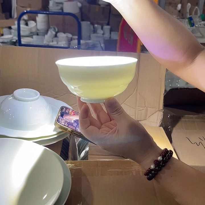 瓷片墨绿色五英寸花口米饭碗六个，包邮