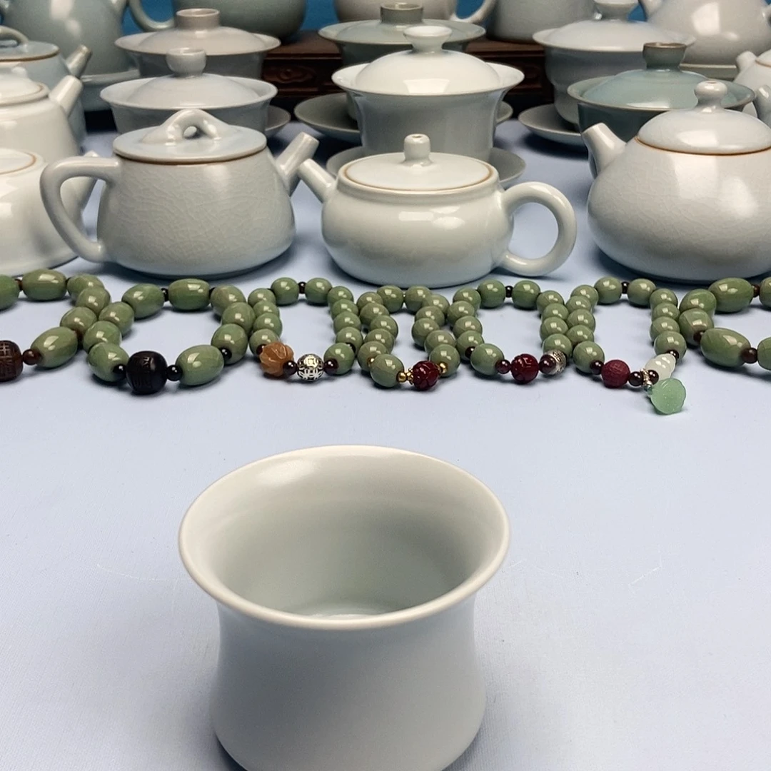 杯仿古月白微蓝釉马蹄杯原矿原釉原产地
