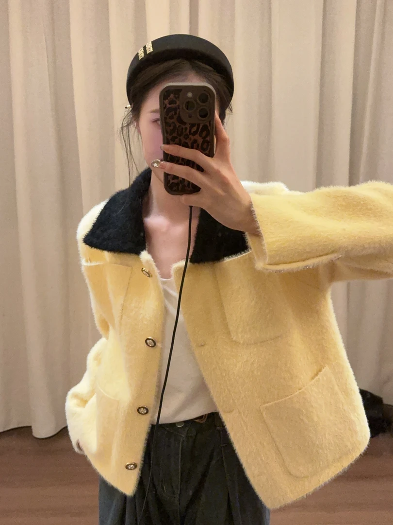 873黄色款毛毛外套气质轻奢百搭时尚