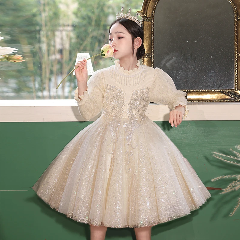 女童礼服秋冬主持人轻奢小众高端儿童演出服洋气花童钢琴婚礼裙子