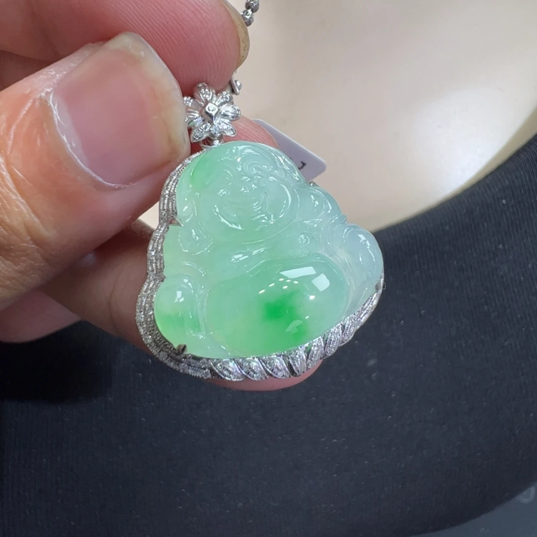 翡翠18K金镶嵌吊坠(不含链)