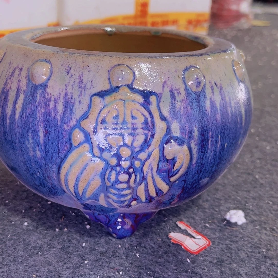 红陶正宗岭南石湾盆放漏