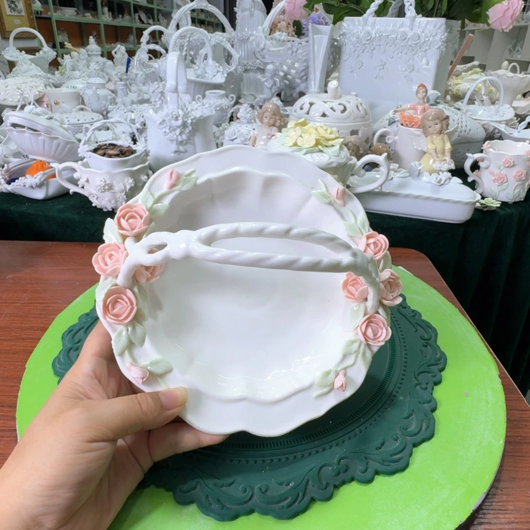 瓷片捏花重工提篮餐盘