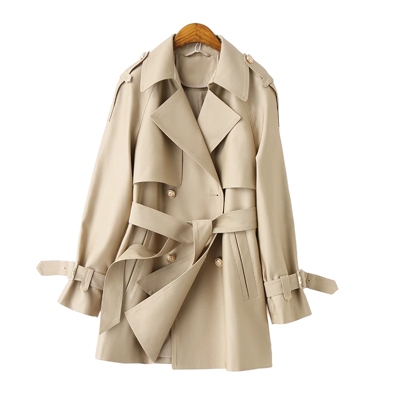 YIRAN/奕冉小个子短款风衣2025春季新款韩版时尚百搭双排扣外套女