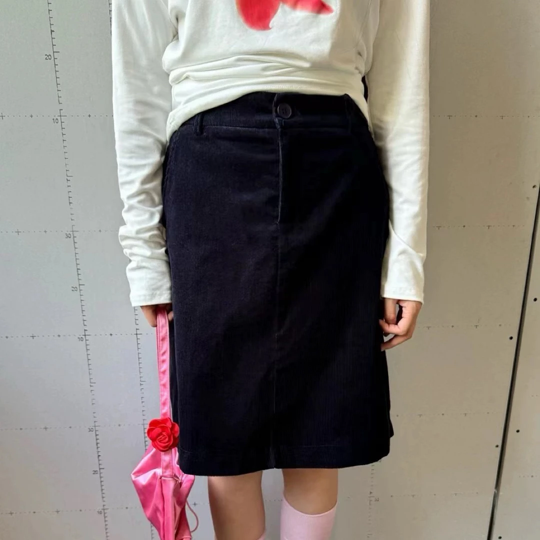 【刘噗噗】意法 feifei@原  带腰带灯芯绒五分中裙