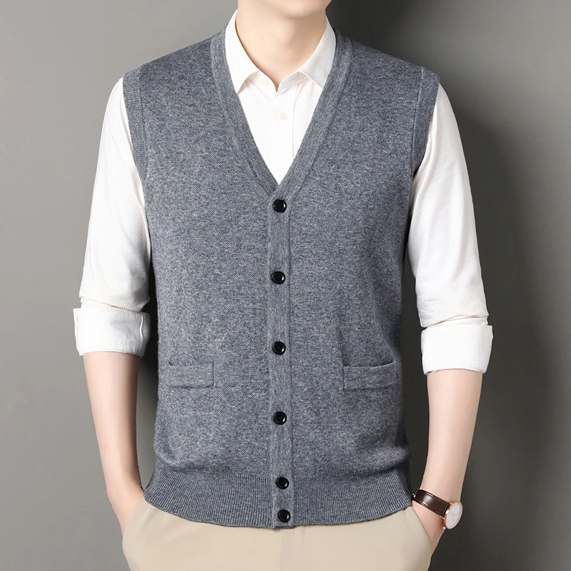 2025新款背心V领冬季坎肩男士羊毛马甲加厚开衫男装打底秋冬针织