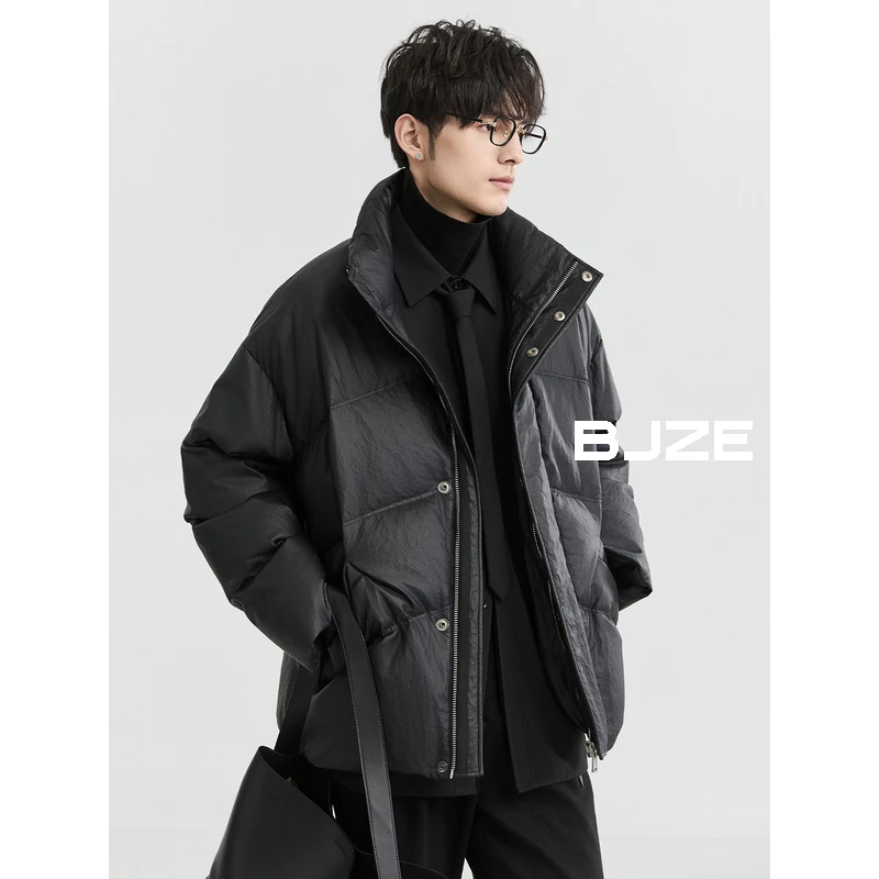 DH新款翻领皮夹克羽绒服时尚短款宽松加厚外套男士K451603