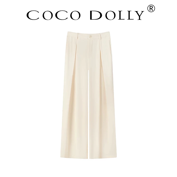 COCO DOLLY南油夏季休闲阔腿简约时尚百搭压褶插袋西装裤2502