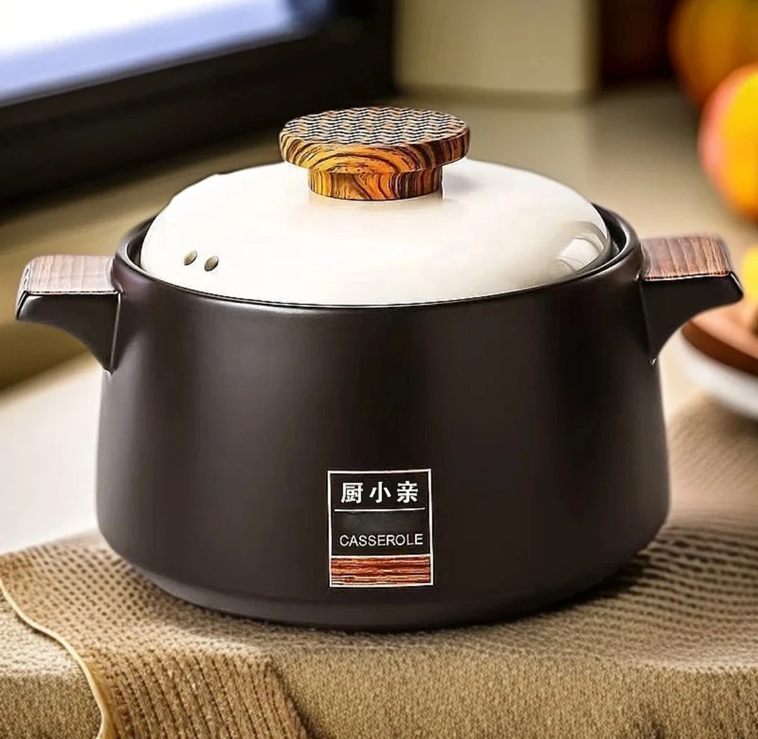 厨小亲5.0L砂锅煤气灶北欧风木纹顶珠家用砂锅炖锅煲汤锅
