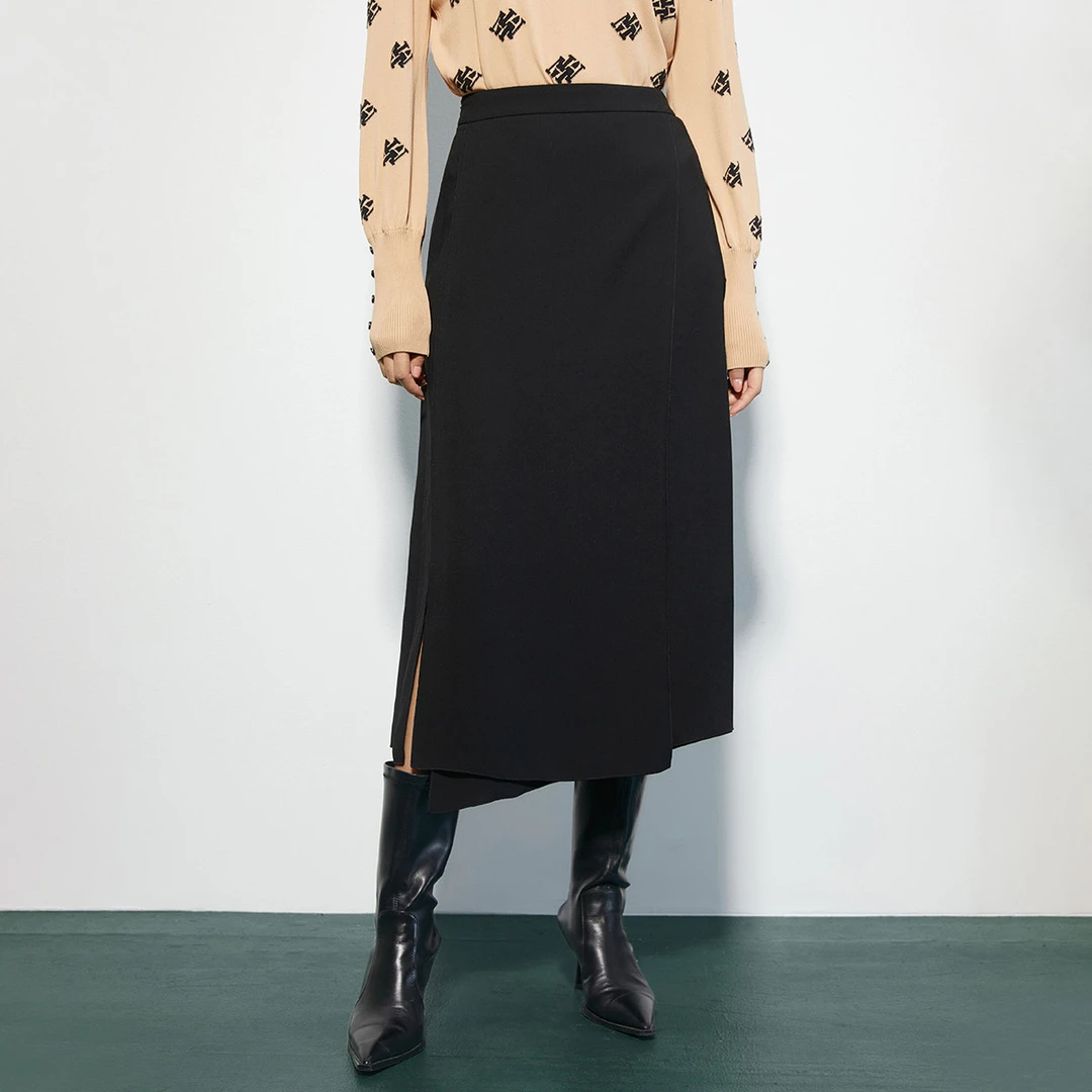 【籽言专属】时尚高腰不对称半身裙秋季百搭通勤造型感开叉长裙