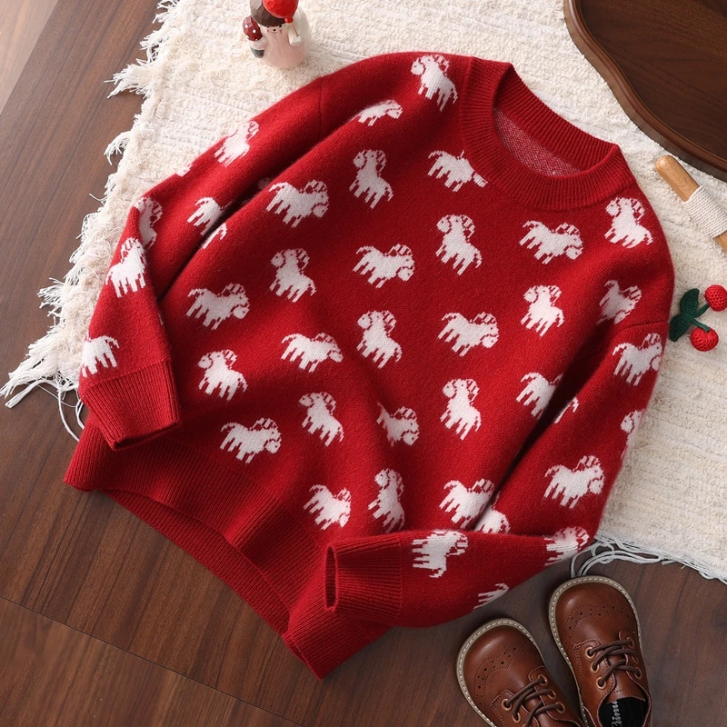 小马~羊绒衫儿童毛衣半高领秋冬加厚男女童打底衫中大童