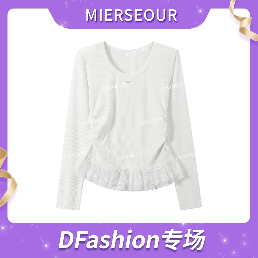 MIERSEOUR鎏金系列 【芭蕾舞曲】甜美蕾丝拼接修身T恤上衣599182