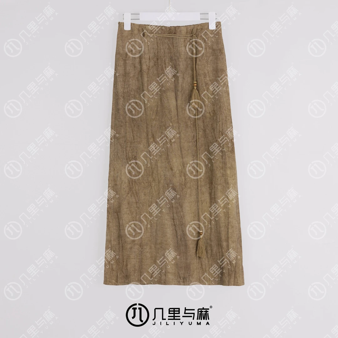 （几里与麻）秋窗满-中式文艺复古设计感半身裙 裙长89 1080793